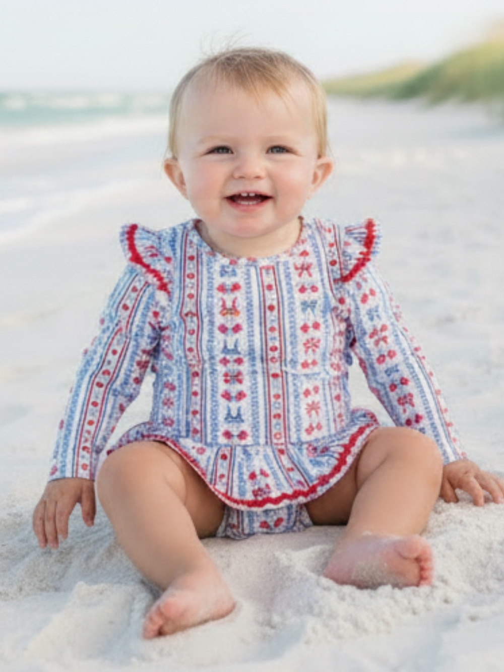 Sperry Americana Bows Long-Sleeve Ruffle Swimsuit 12 24 months